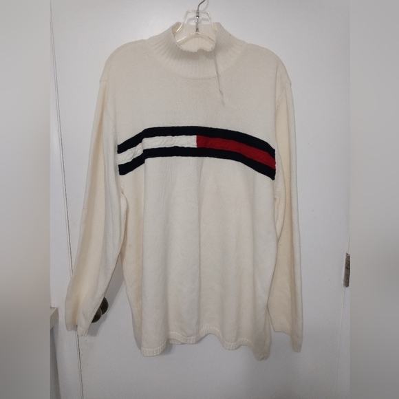 Vintage Tommy Hilfiger Long Sleeve Pullover Cowl neck Sweater Chunky knit logo - Picture 1 of 8